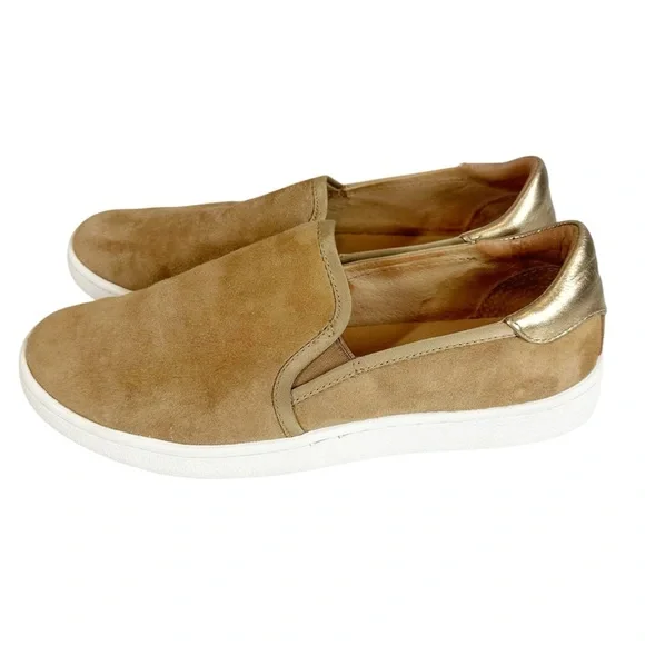 UGG Cas Slip-on Sneakers Women's 7.5 Brown Suede with Metallic gold Leather Heel - Picture 7 of 9